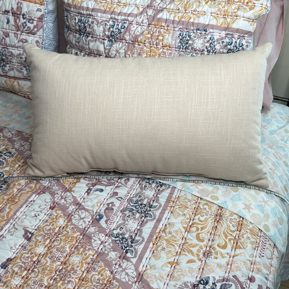 NEW Large Coastal Hand Embroidered w beads & Sequins Lumbar Pillow Beach Boho - Picture 13 of 17